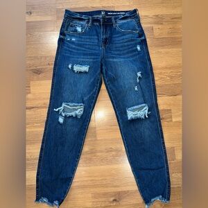 New York & Company Dark Blue Distressed Boyfriend Jeans
